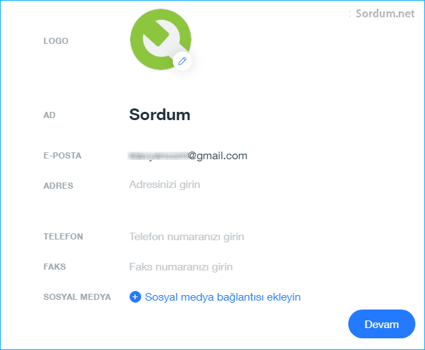 Wix işletme ayrıntıları