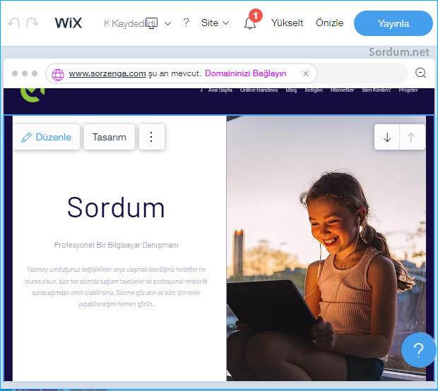 wix te sayfayı düzenle ve yayımla