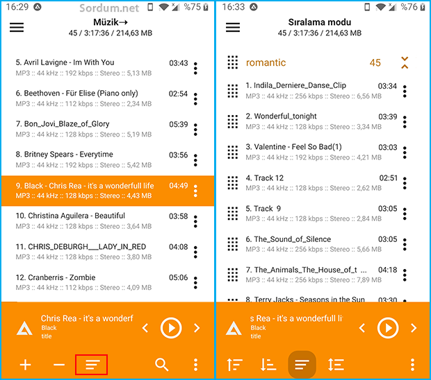 AIMP sıralama modu
