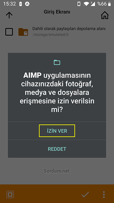 Android Aimp izin ver ekranı