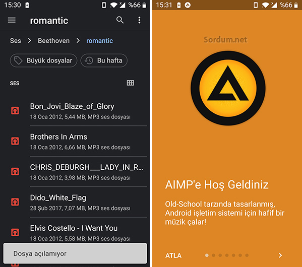 Android AIMP kurulum ekranı