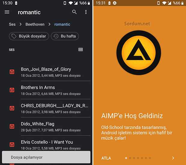 Android AIMP kurulum ekranı