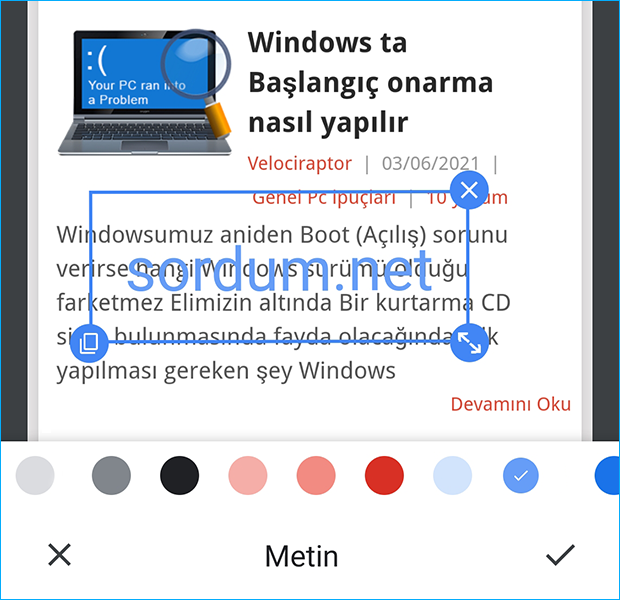 Chrome ekran alıntısına yazı ekleyin