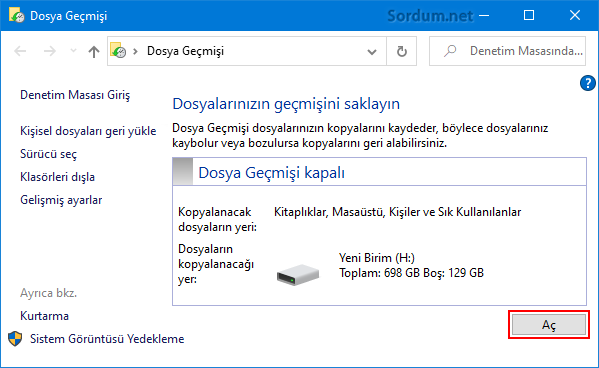 Dosya geçmişini Aç