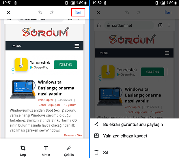 Chrome ekran görüntüsünü paylaş