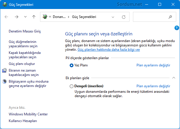 Windows Güç Planları