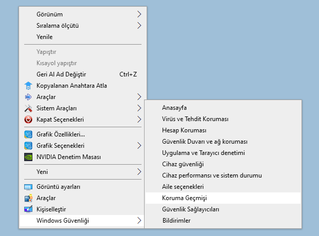 Sağ tuşa windows güvenliği uygulaması