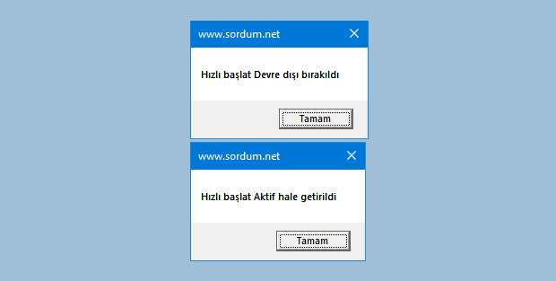Hızlı başlatı bir tıkla etkinleştir Hızlı başlatı bir tıkla etkinleştir