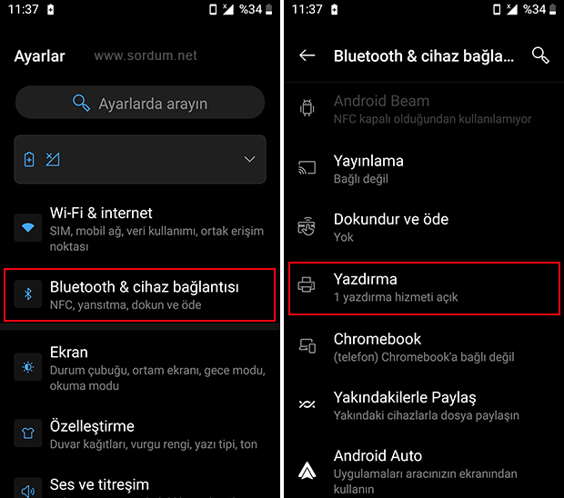 Android telefondan yazıcıya çıktı yolayın