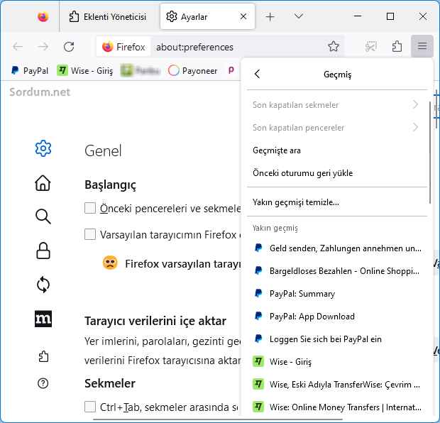 firefox geçmiş