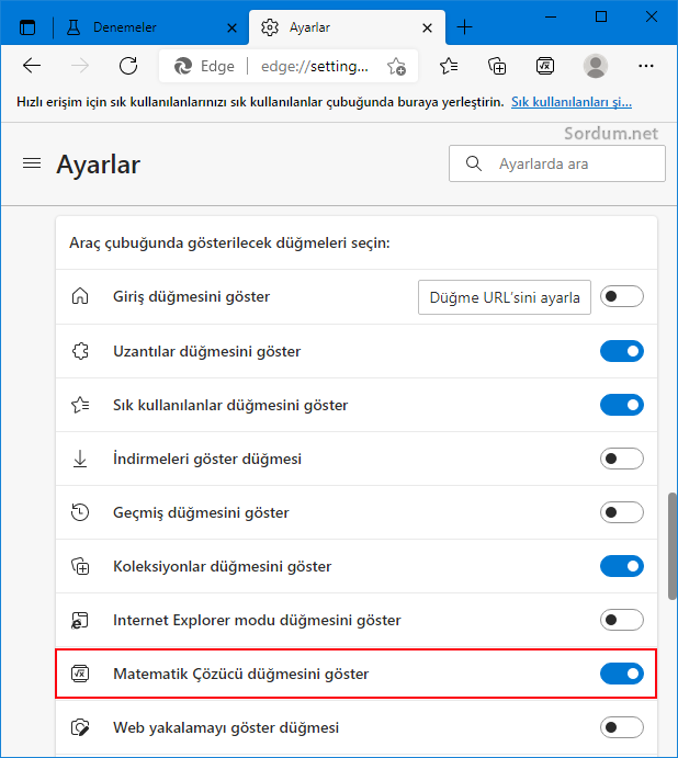 Matematik çözücü düğmesini göster