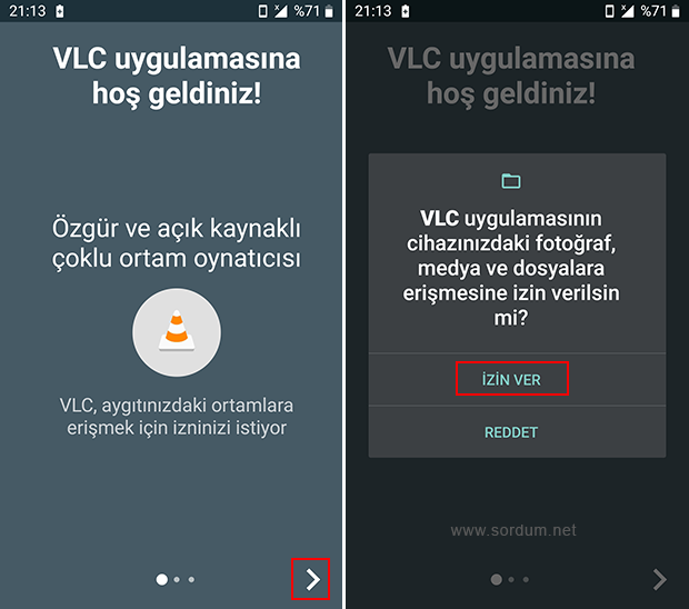 Android VLC uygulamasına izin ver