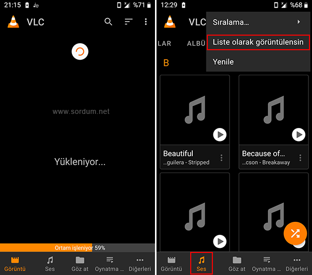 VLC de liste olarak görüntülensin
