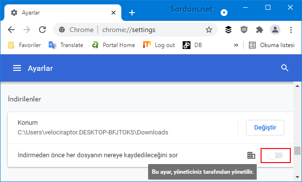 Google chrome indirme yeri ayarı silik