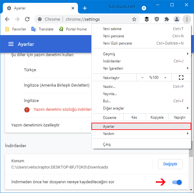 Google chrome indirme yerini sorsun