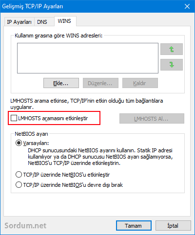 LMHOSTS devre dışı