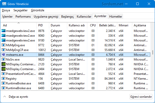 Microsoft teams geri planda çalışıyor
