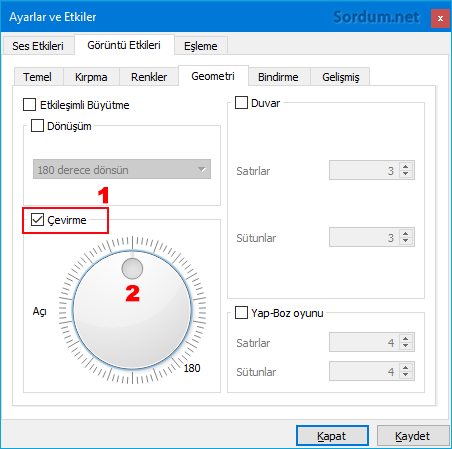 vlc de görütnüyü hafif çevirme