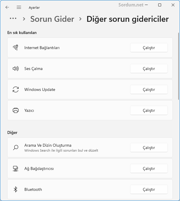 Diğer sorun gidericiler