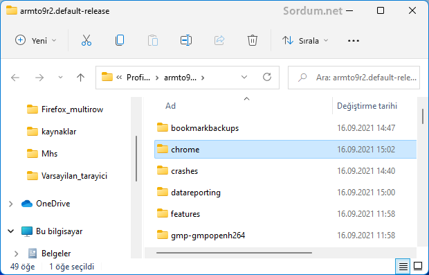 Firefox Profil klasörü