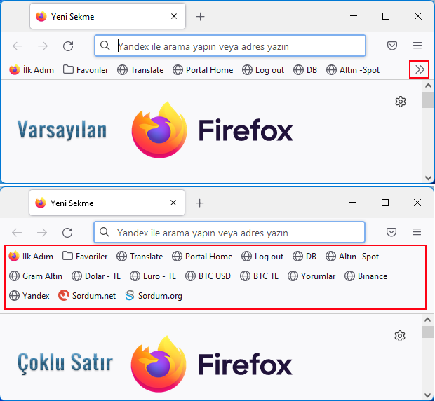 Firefox Yer imleri varsayılan
