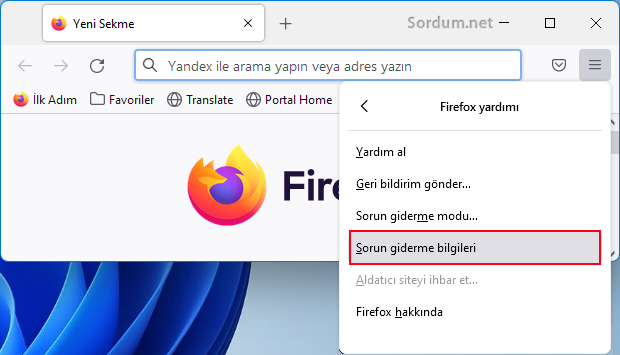 Firefox sorun giderme bilgileri