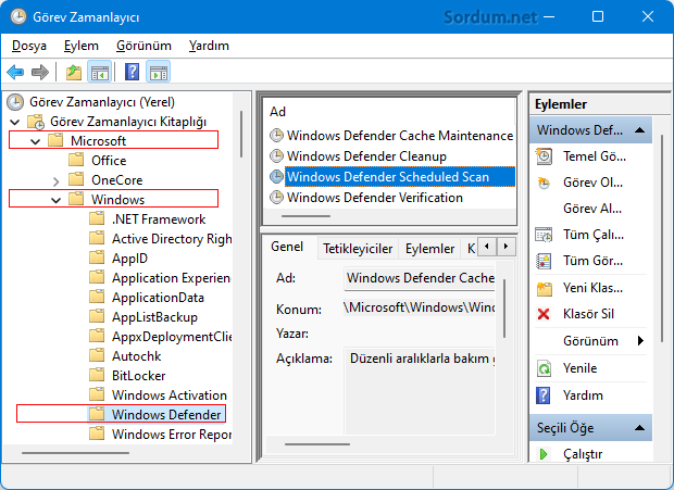Zamanlanmış görevlerde Microsoft defender