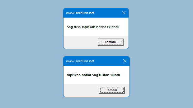 Sağ tuşa yapışkan notlar eklendi