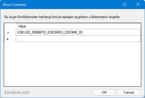 Aygıt Yüklenmesini engelle ayarı