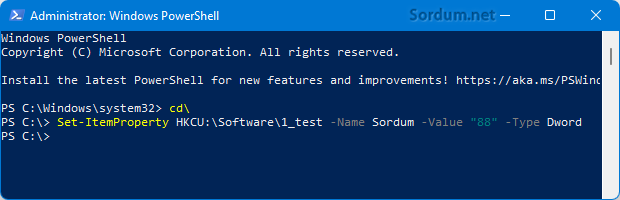 powershell ile registry değerini değistir