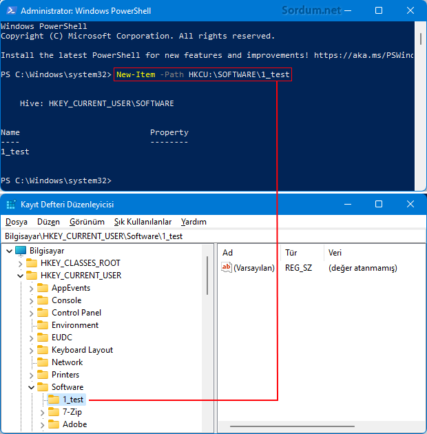 Powershell ile bir registry değeri oluşturuldu