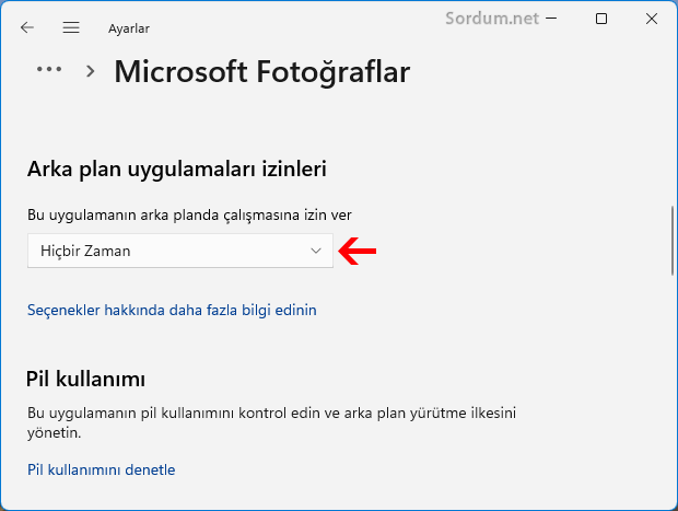 Arkaplan Uygulama izinleri