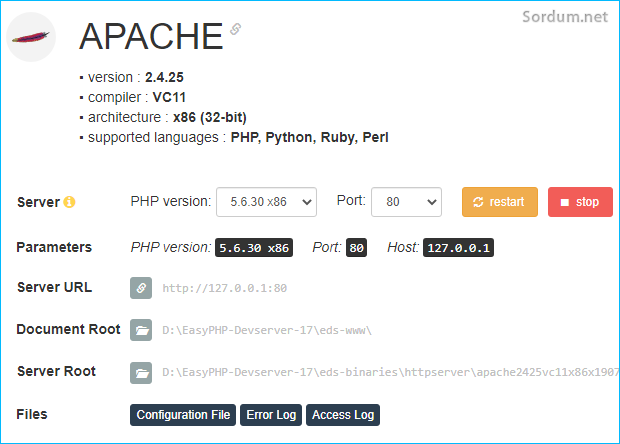 Easy php de port 80 seçimi