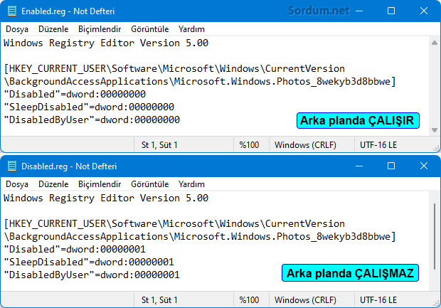 Fotoğraflar uygulaması registry kaydı