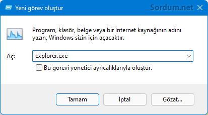 Explorer.exe yi çalıştır