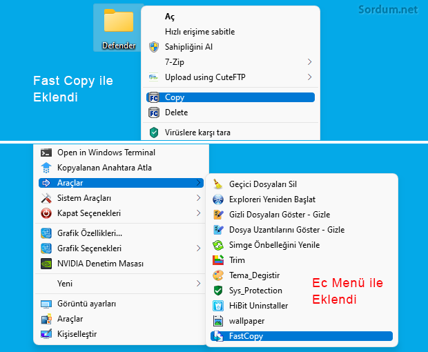 Fast Copy sağ tuşa eklendi