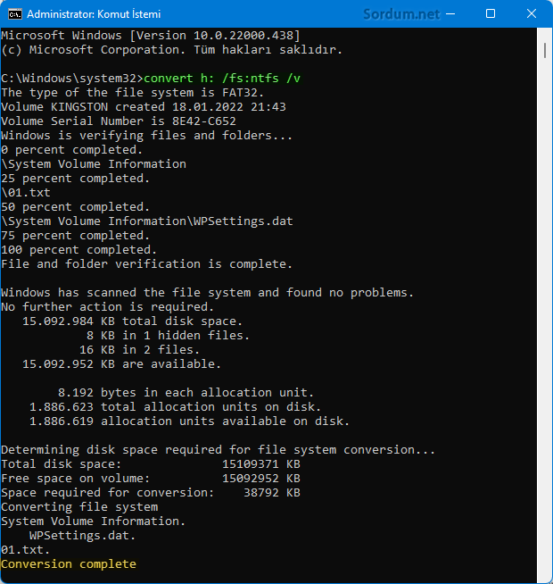 Fat32 yi Ntfs yap