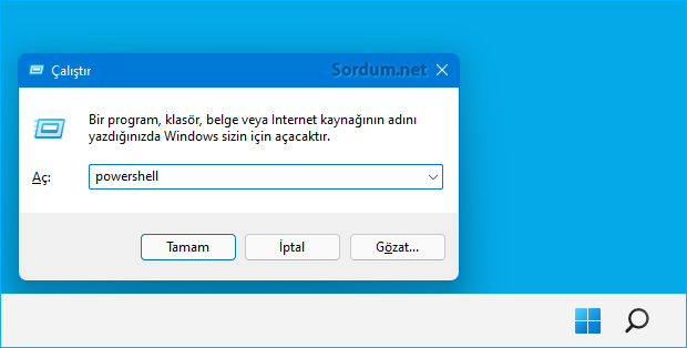 Çalıştır penceresinden Powershelli açın