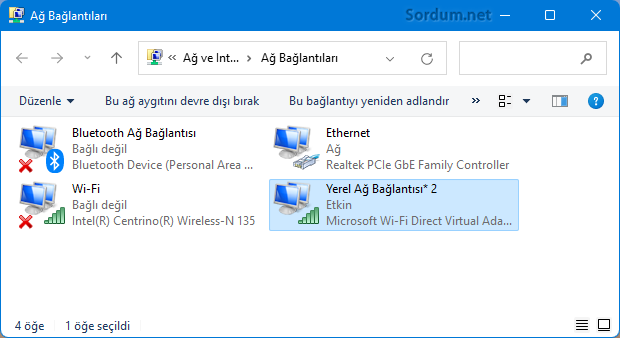 Ağ bağdaştırıcıları penceresi