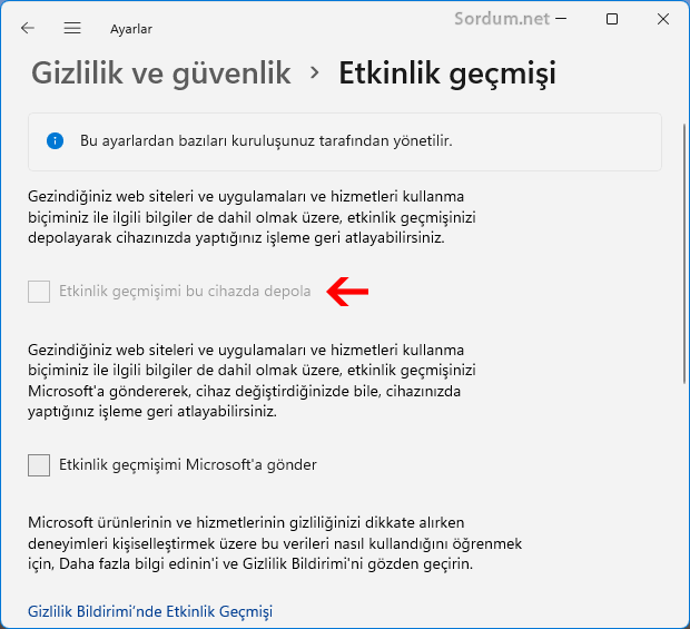 Etkinlik geçmişi silik