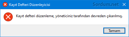 Kayıt defteri düzenleme devre dışı