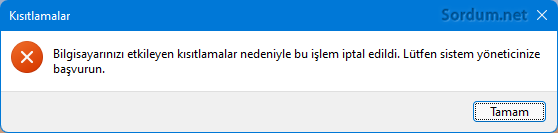Kısıtlamalar nedeniyle işlem iptal edildi