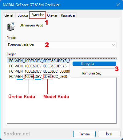 Üretici ve model kodu