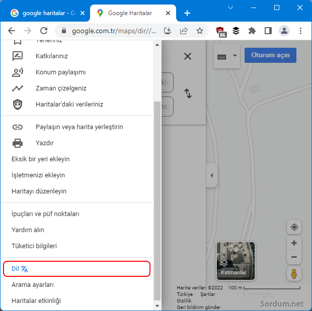 Google haritalarda dil seçimi