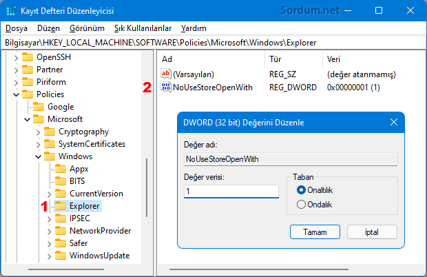 NouseStoreOpenwith Registry anahtarı NouseStoreOpenwith Registry anahtarı