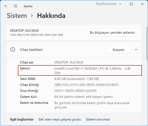 Ayarlar - sistem - hakkında