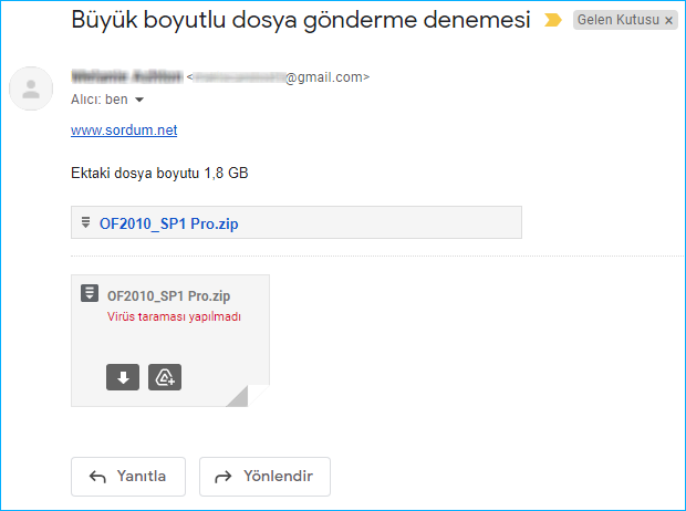 Gmail ile gelen Google drive eki