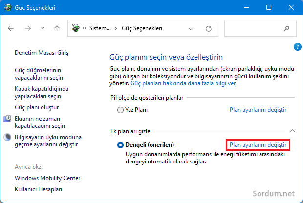 Güç plan ayarlarını değiştir