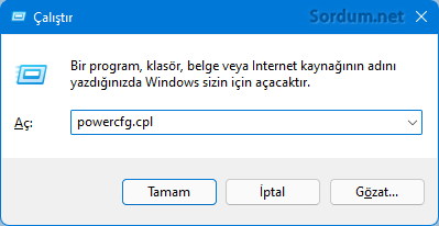 Güç seçeneklerini açan Komut