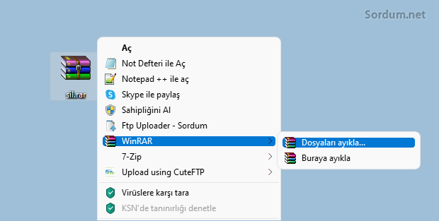 Winrar buraya çıkart (Ayıkla)